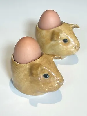 Pair 2 X Quail Ceramics Glazed Brown Guinea Pig Head Face Breakfast Egg Cups New • £32