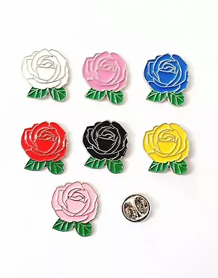 ROSE Flower Lapel Pin Badges Metal & Enamel In 7 Colour Choices • £3.99