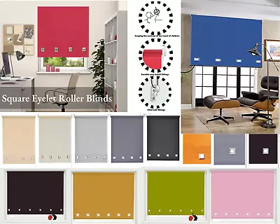 Square Eyelet Roller Blinds Easy Fit Trimmable Plain Fabric Window Roller Blind • £14.69