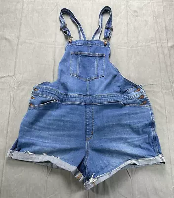 AVA & VIV Overall Denim Shorts Stretch Womens Sz 18W Cuffed Jean Blue Farmer • $11.69