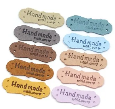 Faux Suede Leather Labels HAND MADE WITH LOVE Clothing Tag Label Tags 41x16mm • £1.80