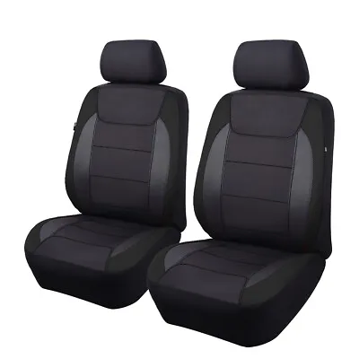 Car Seat Covers Universal Front Set Armrest Airbag Back Pocket Black Cushioned • $44.99