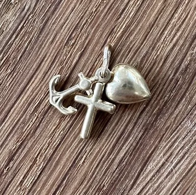 9ct Gold Hope Faith Charity Charm Pendant Heart Anchor Cross 13mm • £35