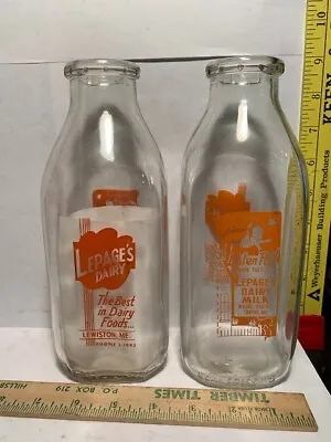 Lot 2 1960's Lepage's Dairy Orange Color Pyro Qrt Milk Bottles Lewiston Maine Me • $12.90