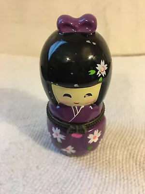 Small Asian Lady Trinket Box Enamel Hinged 3 1/4  • $6.95