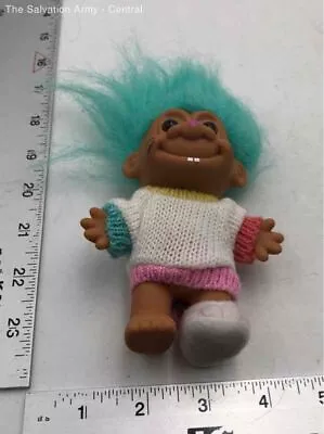 Vintage Russ Aqua Hair Wearing Knitted Sweater Easter Bunny Troll Doll • $9.99