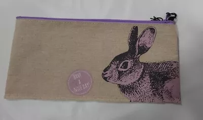 Canvas Pencil Make-up Pouch Bag With Purple Rabbit 'Have A Nice Day!' -NEW- • $12.76
