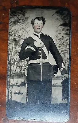 British Tintype Photo Young Man Boy Soldier Military Uniform • $8