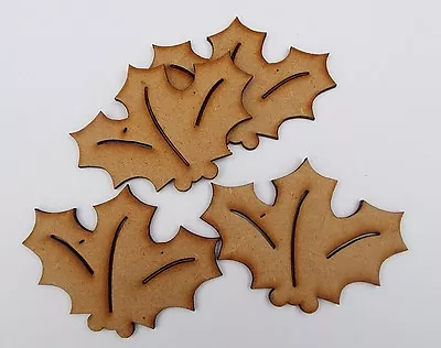 Wooden Mdf Extra HOLLY LEAVES Craft Shapes Tags Tree Decor 5 PACK 3mm Thick • £2.72