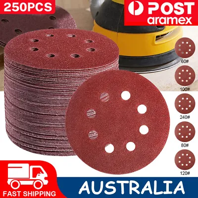 $22.69 • Buy 100-300x Sanding Discs 60-240 Grit Pads 125mm Hook&Loop 8 Hole Orbital Sandpaper