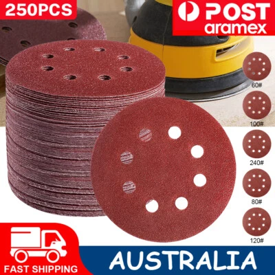$22.69 • Buy 100-300x Sanding Discs 60-240 Grit Pads 125mm Hook&Loop 8 Hole Orbital Sandpaper