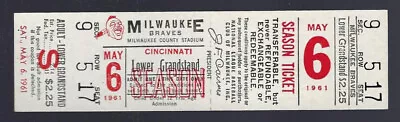 FRANK ROBINSON HOMERUN - 1961 REDS @ BRAVES FULL TICKET - 5/6 Played MAY 7 • $19