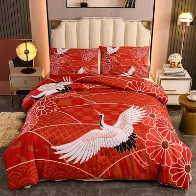 Btargot Japanese Style Comforter Set Full SizeCherry Blossoms Crane Printed Dec • $84.02