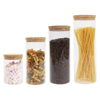 £17.95 • Buy Clear Glass Food Storage Canister Jar With Cork Stopper Lid & Airtight Sealing