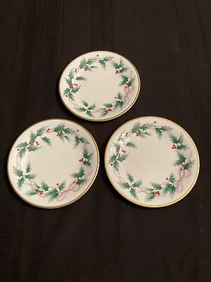 Mikasa Ribbon Holly Three Plates 6 1/2” Wide • $15.99