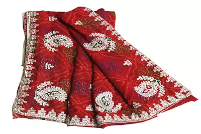Indian Wedding Dress Sari Red Craft Fabric Traditional Clothing Printed Saree 5Y • $28.63