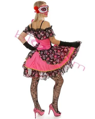 K89 Sexy Mexican Day Of The Dead Skull Spanish Dress Senorita Halloween Costume • $36.35