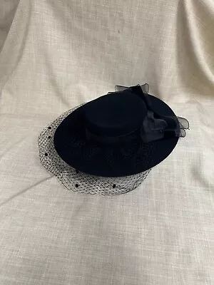 Black Mourning Church Hat W/ Velvet Bow And Face Netting • $75