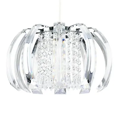 Ceiling Light Shade Chrome Pendant Clear Jewel Beads Lampshade Living Room • £23.99