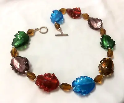 Murano Italy Gorgeous Leaf Style Glass Bead 19  Show Stopper Glass Necklace • $14.99