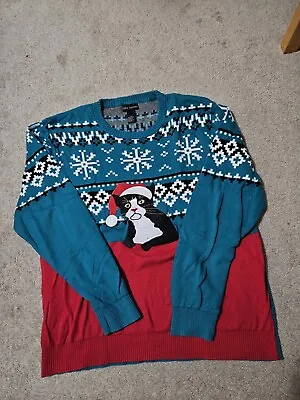 Alex Stevens Christmas Sweater Ugly Cat Snowflakes Fair Isle XXL Cat Lady Man • $14.99