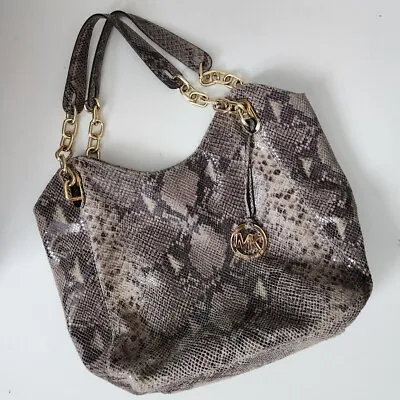 MICHAEL KORS | Snakeskin Shoulder Bag Gray Golden Hardware • $50