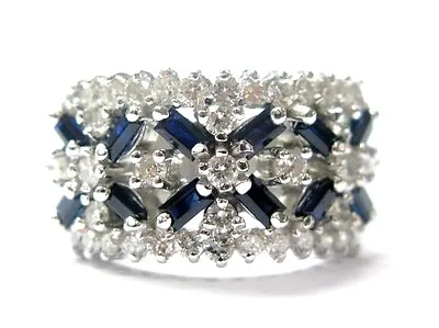 $3334.99 • Buy Platinum Gem Sapphire & Diamond Band WIDE Jewelry Ring 2.50CT
