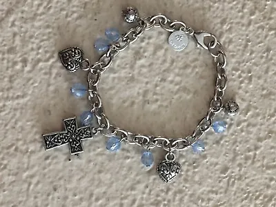 Sarah Coventry ENDEARING 7  Bracelet Blue Crystals Heart Charms Signed NEW • $5.99