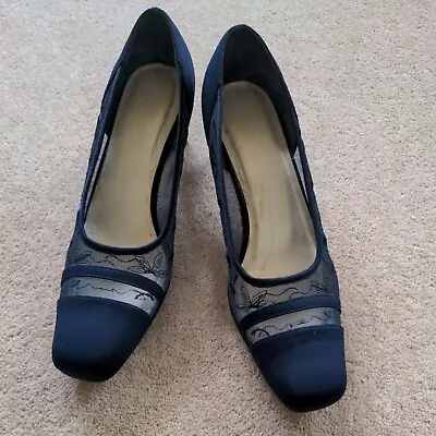 Navy Occasion Shoes Size 5 Faux Silk & Lace Excellent Used Condition Wedding Etc • £5