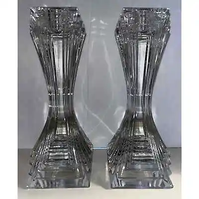 2 Mikasa Candlesticks Lead Crystal “City Lights” Cut Glass Candle Holder Czech • $38