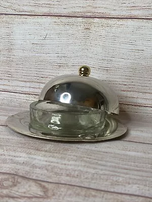 Silver Metal Gold Knob Covered Dome French Butter Pat Server Glass Dish Liner • $14.96