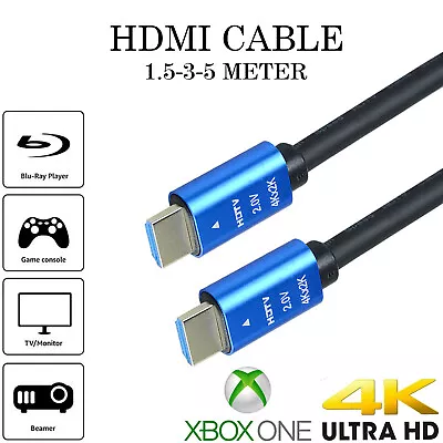 Premium 4k Hdmi Cable 2.0 High Speed Gold Plated Braided Lead 2160p 3d Hdtv Uhd • £5.70