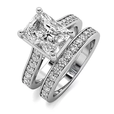 12.5 Ct H VS1 Radiant Cut Lab Created Diamond Engagement Ring Set 14K White Gold • $12450