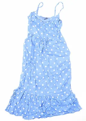 Marks And Spencer Womens Blue Polka Dot Viscose Slip Dress Size 8 Round Neck Pul • £4.75