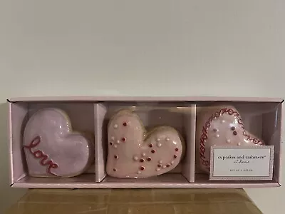 Cupcakes And Cashmere Valentines Day Ceramic Heart Shape Donuts Set Of 3 Decor • $27.89