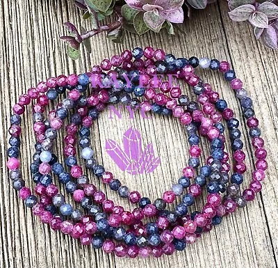 Wholesale 6Pcs Natural Ruby & Sapphire 4mm Faceted 7.5” Healing Stretch Bracelet • $28