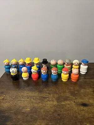 VTG 60s/70s Fisher Price Little People Lot 18 Figures Wood & Plastic WYSIWYG • $29.99