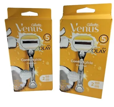 Gillette Venus +Olay Comfortglide Coconut Metal Handle 2 Cartridges LOT OF 2 • $19.99