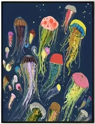 Colorful Magical Underwater Swimming Jellyfish Varied Sizes Canvas Print Poster • $9.99