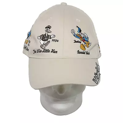 Vtg Walt Disney World Donald Duck Hat/cap Wht/cool Logos Adult One Size Rare Vg • $15.98