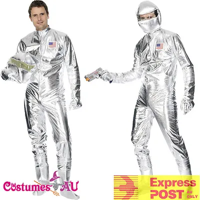 Mens Spaceman Costume Adult Astronaut Fancy Dress Space Man Nasa Outfit Jumpsuit • £34.74