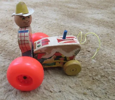 Vintage 1961 Fisher Price #629 Tractor With Farmer Wooden Plastic Pull Toy • $12.99