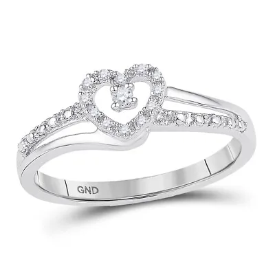 £203.42 • Buy 10K White Gold Womens Round Diamond Heart Promise Ring 1/20 Cttw