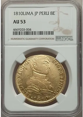 1810 Peru 8 Escudos Lima Imagined Imaginary Bust Gold Ferdinand NGC AU 53 • $6200