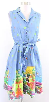 Modcloth Farmers Market Blue Novelty Fruit Print Fit And Flare Shirt Dress Sz M • $39.99