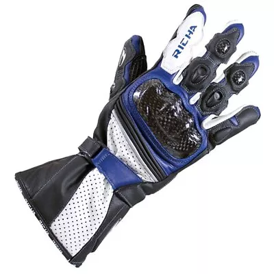 Richa Ravine Leather Motorcycle Motorbike Sports Track Race Glove Black Blue • £38.02