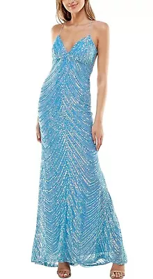 B.Darlin Prom Sequin Gown Light Blue Maxi Dress Lace-up Back Juniors Size 1/2 • £57.01