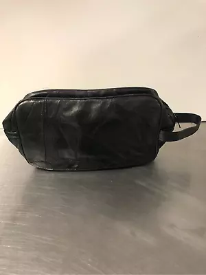 Genuine Leather Mens Black Travel Luggage Toiletry Bag. • $25