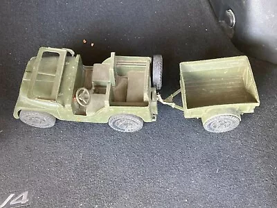 Louis Marx Vintage Green Army Jeep And Trailer • $45.99