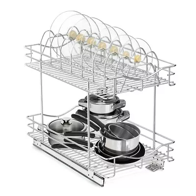 FULGENTE Pull Out Cabinet Drawer Organizer For Lid Cookware 11  W X 21  D 2 Tier • $56.69